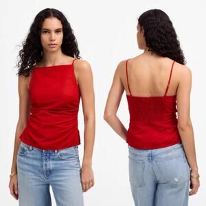 Madewell Women's Linen-Cotton Ruched Squareneck Tank NV184 Festival Red Sz 2 NWT